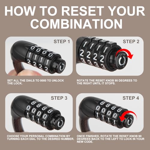 2.62FT Bike Lock Cable - 4-Digit Combination Lock, 10mm