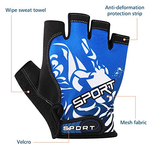 Half Finger Cycling Gloves - Breathable Anti-Slip MTB Bike Gear - Blue, Large