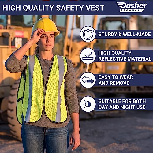 Safety Vest with High Visibility - 2 Inch Reflective Strips, Bright Neon Yellow, Breathable Polyester Mesh Fabric, ANSI ISEA Class Unrated, Hi Viz All Day and Night (10 Pack - XL-XXXL)