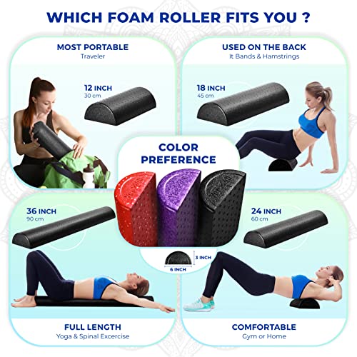 High-Density EPP Half Round Foam Roller - 18 Inch for Yoga & Pilates