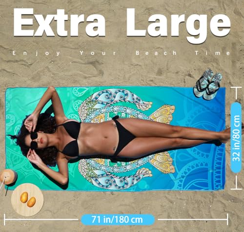 Widdonen Microfiber Beach Towel 71x32 in | 4 Pack with Carry Bag - Turtle Whale Freedom