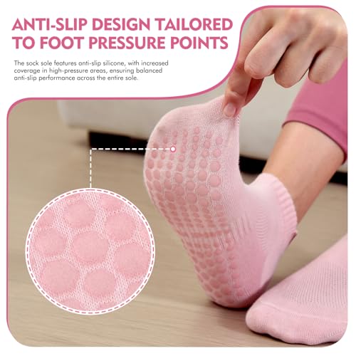 Non-Slip Pilates Yoga Socks for Women - Size 6-9 - Black, Pink, Grey