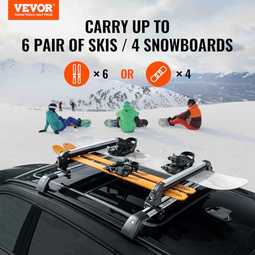 Universal Ski & Snowboard Roof Rack - Holds 6 Pairs of Skis or 4 Boards