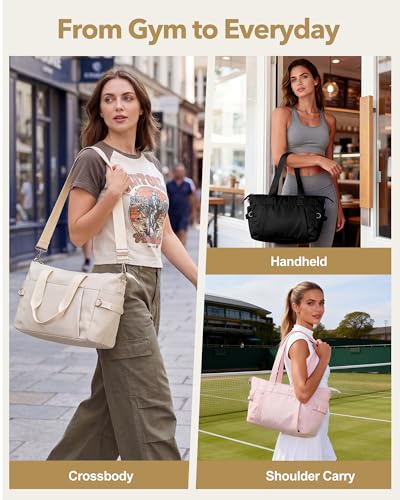YUFIXO Beige Small Gym Bag for Women - Lightweight Duffle with Wet Compartment, Travel & Workout Crossbody