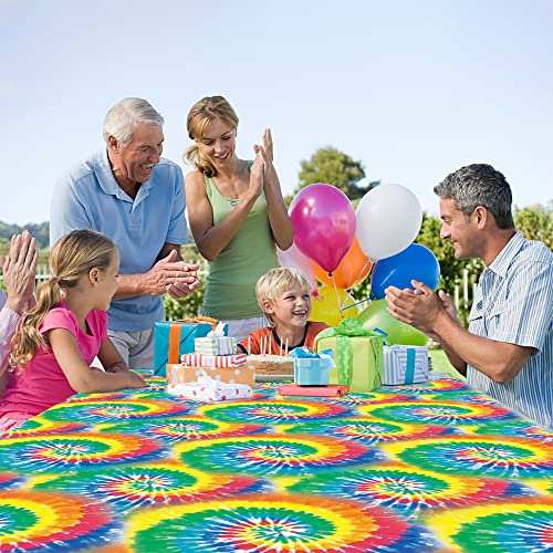 Augisteen 4-Pack Rainbow Tie-Dye Plastic Tablecloths 54x108 Inches for 60s Hippie Party