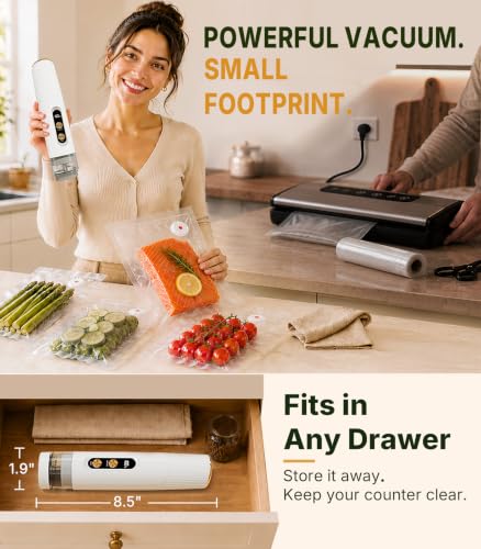 Handheld Vacuum Sealer for Food, Compact Cordless Sealer, 30 Reusable