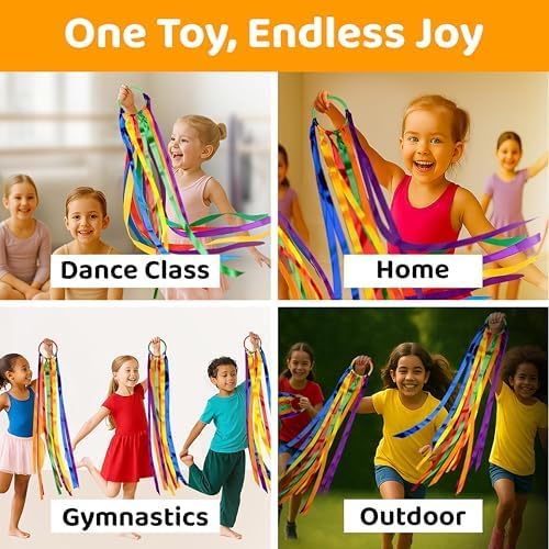 GSi Multicolor Ribbon Wands - Pack of 6 Dance Streamers with 9" Sticks & 1m Ribbons for Kids' Parties