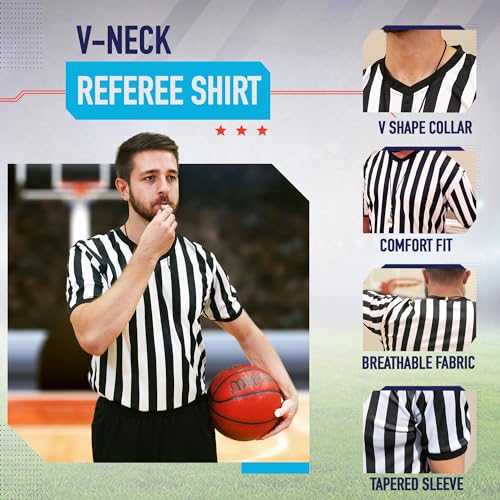 Men's V-Neck Referee Shirt - Large Black & White