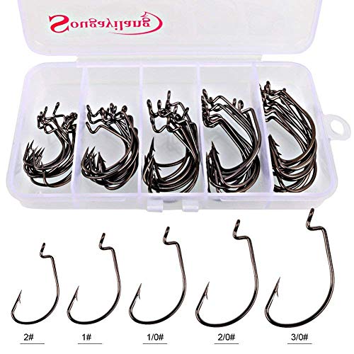 Weedless Fishing Hooks - High Carbon Steel Worm Hooks - 50PCS in Silver