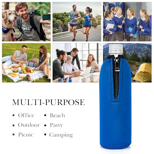 Insulated Water Bottle Sleeve for 16.9/20 Fl Oz Bottles - Neoprene Cover with Lockable Zipper, Blue