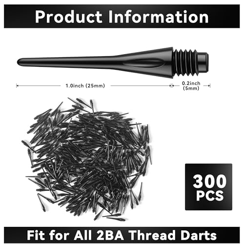 Premium 2BA Thread Soft Dart Tips - 300 Pack - Black