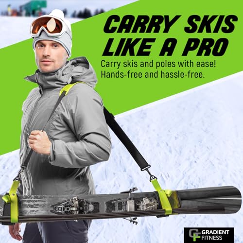 Ski and Pole Carrier Shoulder Strap for Easy Transport - Black or Green