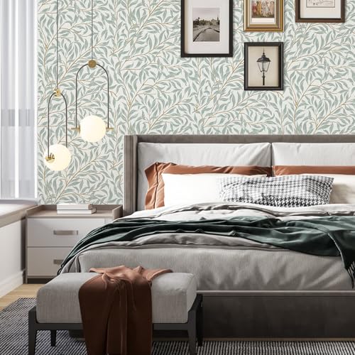 Peel and Stick Wallpaper for Home Decoration Kitchen Willow Leaf Wallpaper Removable Vinyl Self Adhesive Shelf Paper & Drawer Liner Roll House, Workshop & Office 17.3" x 118" SM-574-3