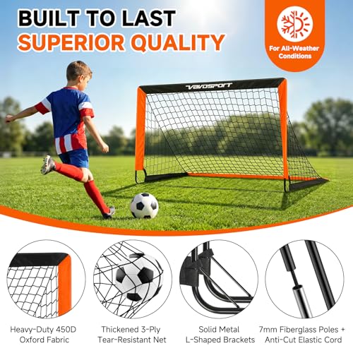 2 Pack Kids Soccer Goals Set - 4x3 ft Pop Up, Black & Orange