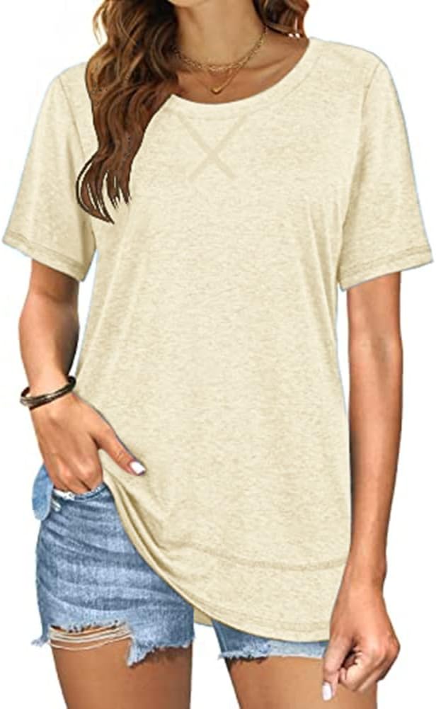 Beimuc Summer Tops for Women - Short Sleeve Crewneck Tunic Shirt with Side Split | Loose Fit