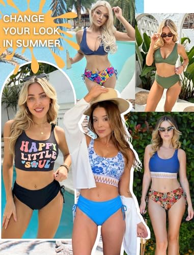 Mid Waist Bikini Bottoms - Full Coverage Swim Shorts - Black Medium