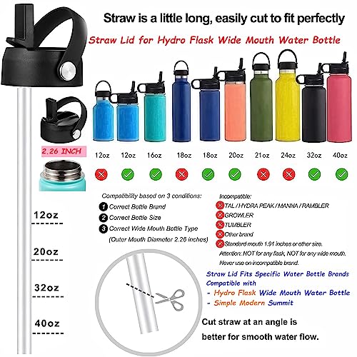 Straw Lid for Hydro Flask Wide Mouth Water Bottle, Black