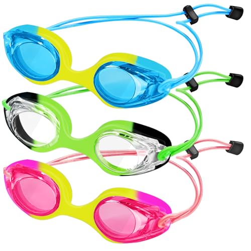 XDX Kids Swim Goggles 3-Pack Multicolor - Adjustable Anti-Fog, No Leaks for Ages 3-14