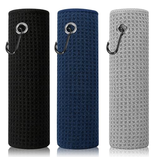 Fishing Towel with Clip - 16" X 16" Microfiber Towel - Pack of 3 (Black/Grey/Blue)