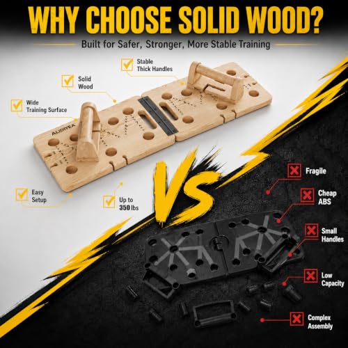 Adjustable Wooden Push Up Board with Resistance Bands - 350lbs Capacity