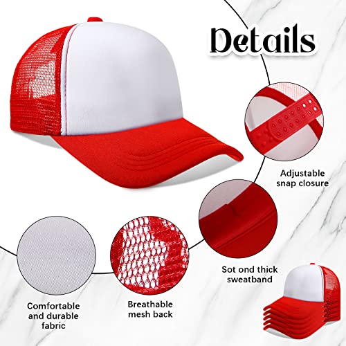 Vabean 24 Pack Red Mesh Trucker Hat - Unisex Sublimation Blank Cap, One Size