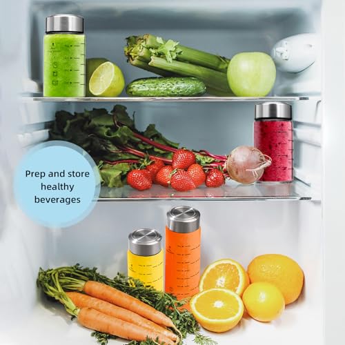 Chunmo 4 Pack 590ml Wide Mouth Glass Juice Bottles with Stainless Steel Lids - Leakproof, BPA Free, Reusable