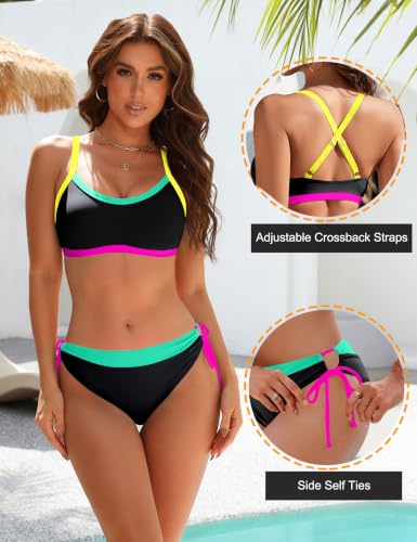 BMJL Women's Color Block Bikini Set Large Black Supportive Wide Strap Swimwear 2026