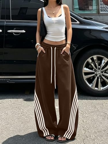 EMMIOL Women’s Y2K Baggy Barrel Striped Sweatpants High Waisted Wide