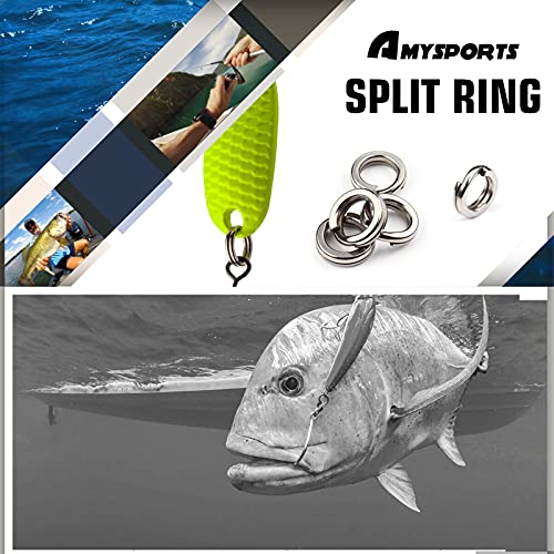 AMYSPORTS Stainless Steel Saltwater Fishing Split Rings 16 Size 300lb 50 pcs