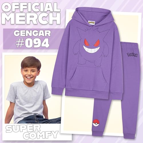 Pokemon Boys Gengar Tracksuit Set 7-8 Years Purple Anime Hoodie & Joggers