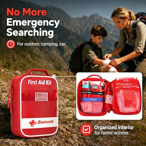 Small Car and Outdoor First Aid Kit - Color-Coded Labels, 121 pcs, Waterproof & Portable