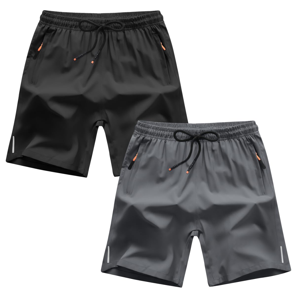ANHDM Boys Athletic Shorts Quick Dry Sport Shorts Lightweight Running Shorts with Zipper Pockets (Pack of 2), B/Black&Grey, 13-14T
