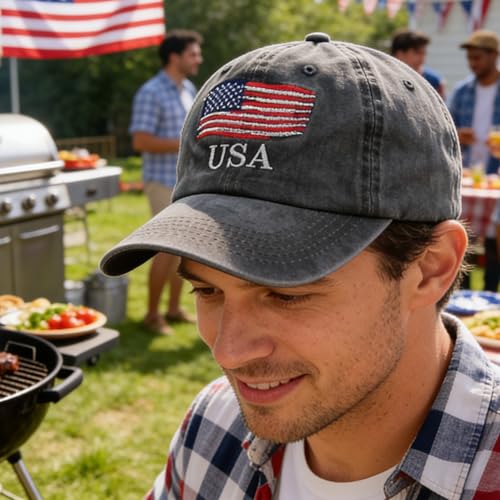 Men's Adjustable Patriotic Baseball Cap - Black American Flag