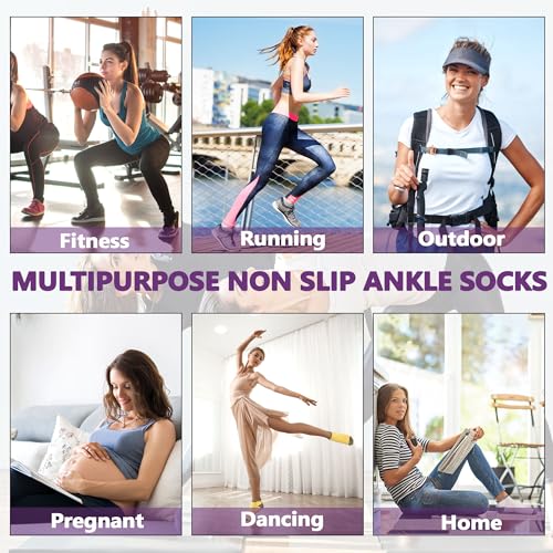 Non-Slip Yoga & Pilates Grip Socks - 4 Pairs, Women's Size 5-10 - Black+Grey+Pink+Purple