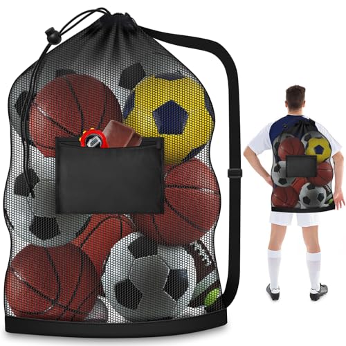 Extra Large Mesh Ball Bag - Heavy Duty 24"x36" for 8-10 Balls
