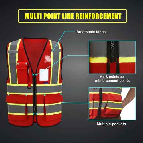 AYKRM Security Vest for Men Women 7 Pockets High Visibility Reflective Safety Vest Front Zipper Meets ANSI/ISEA