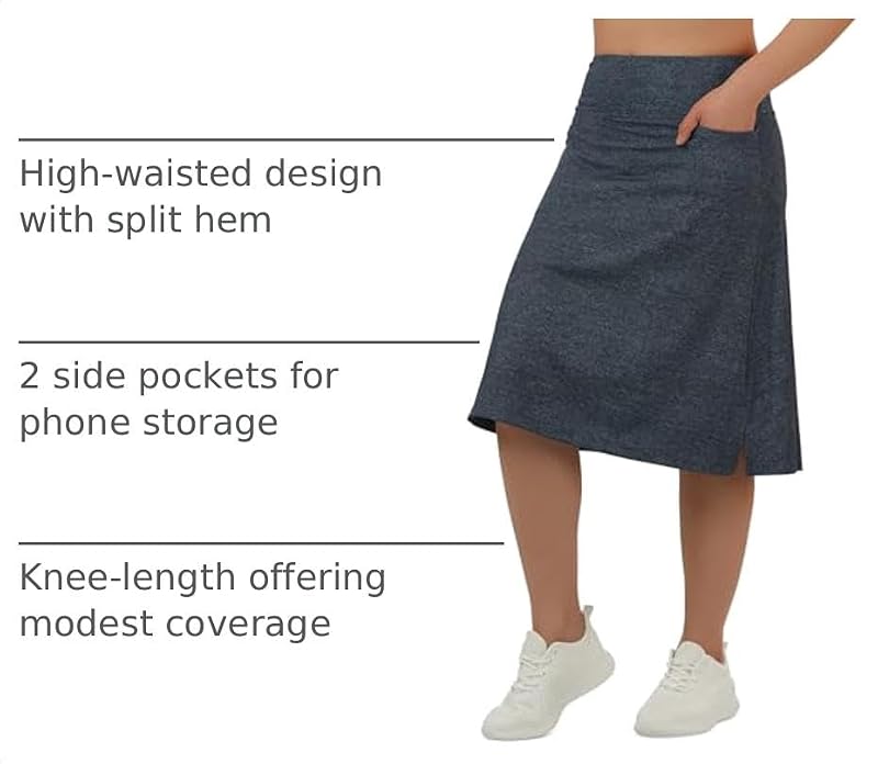 beroy Women's Midi Denim Skort with 3 Pockets, 24-Inch, Dark Large