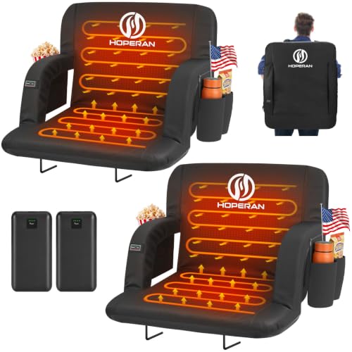 Heated Stadium Seats for Bleachers with Power Bank - Black 2pc, 23"