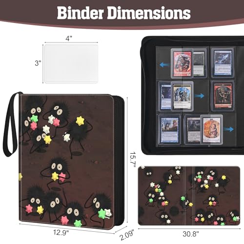 UGYAZX Brown Star Fuzzball Top Loader Binder, Holds 360 Trading Cards