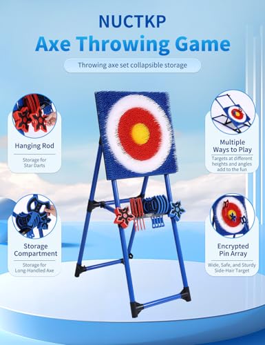 Backyard Axe Throwing Game Set - 8 Axes & 8 Darts, Blue