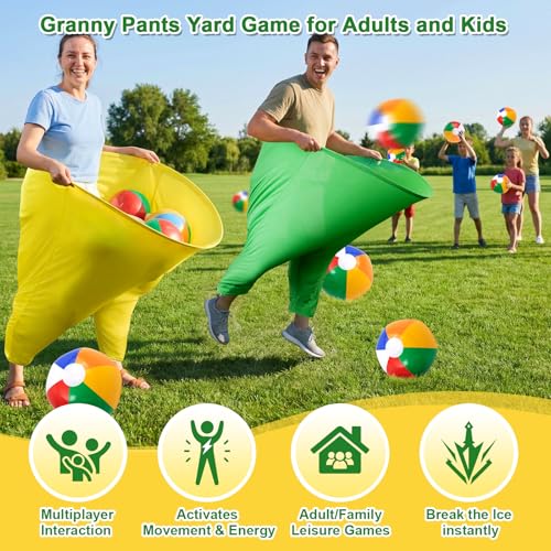 Large Yellow & Green Granny Pants Yard Game Set with Bouncy Balls & Pump for Outdoor Party