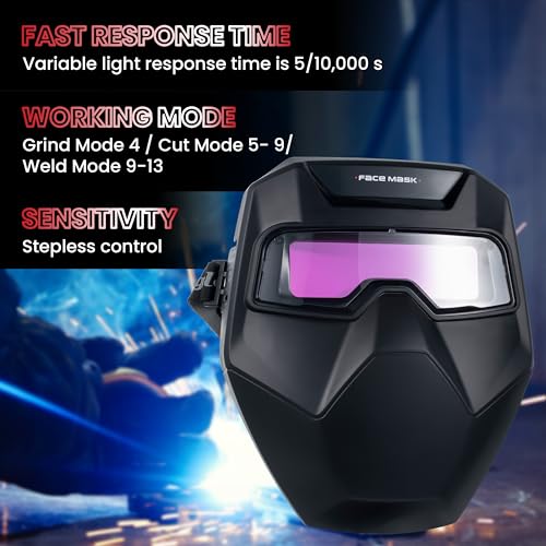Meonum Auto Darkening Welding Goggles, Wide Rang Shade 4/5-9/9-13, Welding Glasses with Welder Mask and 10 Replacement Lenses, Adjustable Sensitivity work for TIG MIG ARC Plasma Cutting