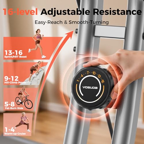 Folding Exercise Bike 5-in-1 - Black-Silver | 380 LBS Capacity, Magnetic Resistance