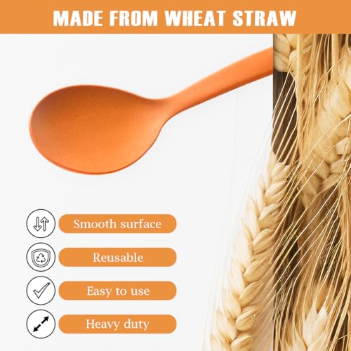 10" Large Plastic Wheat Straw Serving Spoons Set - 8 Pcs, Multi-Color