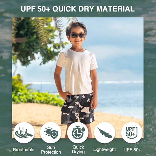 Boys Avalon Quick Dry UPF 50+ Swim Trunk - Camo Flag Black