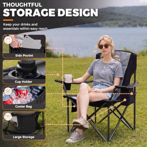 Colegence Heavy Duty Camping Chair Black 450 lb Support, Portable Foldable Seat
