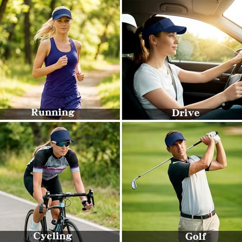 Adjustable Sport Visors Sun Hat - One Size Navy Blue