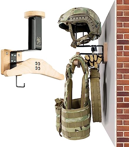 OneTigris Tactical Gear Wall Mount — Helmet, Vest & Belt Rack (Natural) | Heavy-Duty
