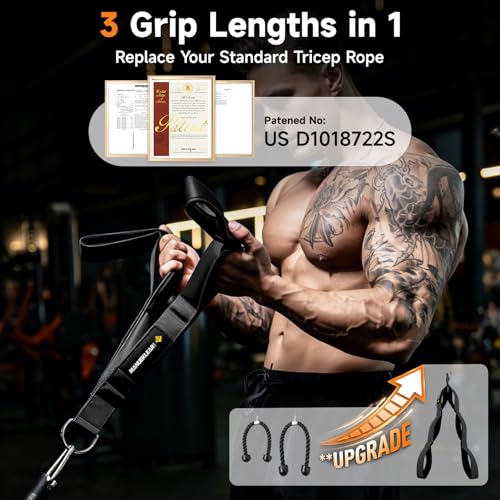 Tricep Rope Cable Attachment with 3 Grip Lengths & Ergonomic Handles