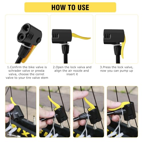 Portable Bike Pump - Hand Air Inflator for Presta & Schrader - Yellow